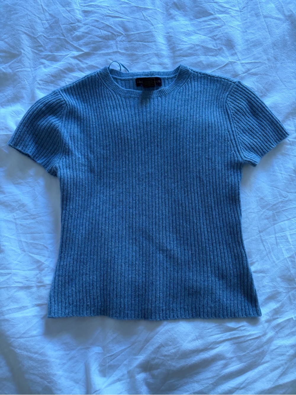 House of Harlow 1960 Ribbed Short-Sleeve Crewneck Sweater in Soft Blue